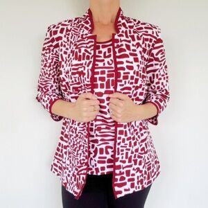 Salon Studio maroon white abstract print matching jacket top set MP